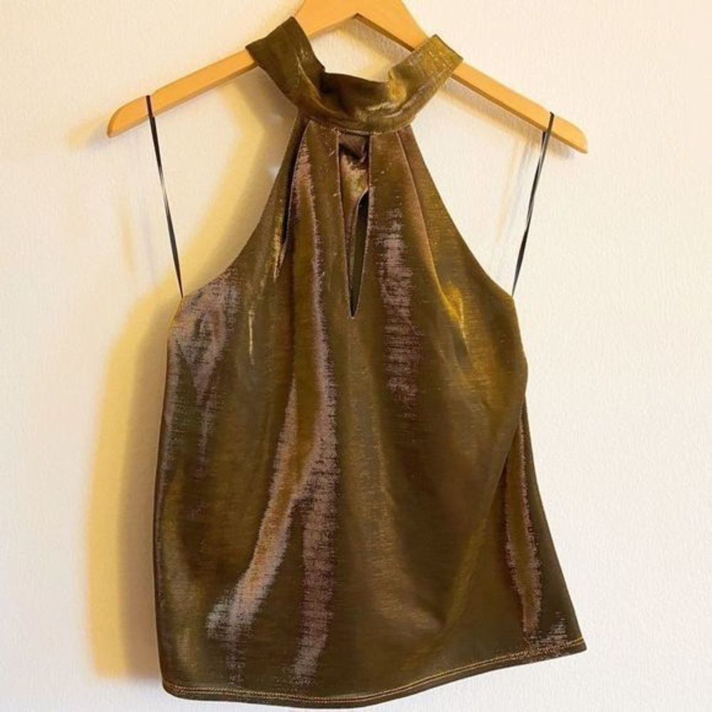 Open Back Self-tie Neck Hot Gold Shiny Top